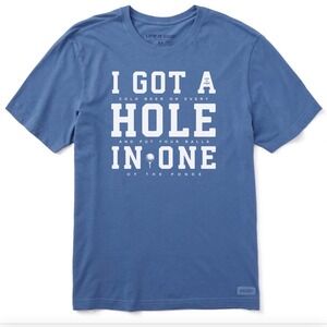 Life is Good Hole in One Men's Funny T-Shirt Blue 2XL Humor Short Sleeve